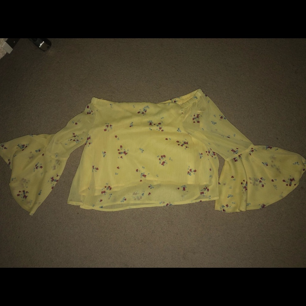 Off the shoulder yellow flower shirt